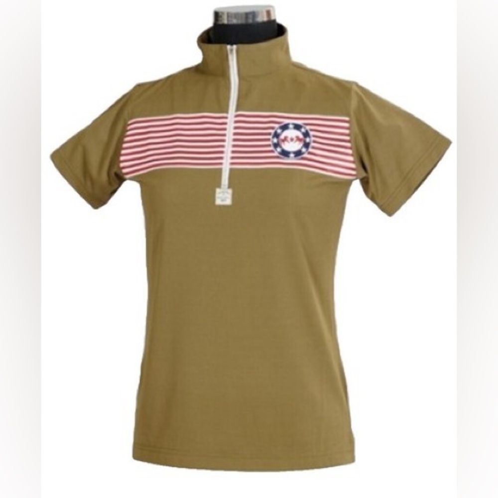 Equine Couture Olive Green Half-Zip Shirt with stars and striped detail